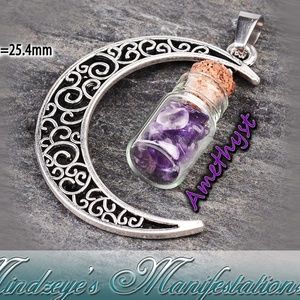 Filigreed Moon Pendant w Bottled Amethyst chips